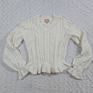 Show me your mumu Ridgely ruffle sweater cream cable knit cozy womens size large